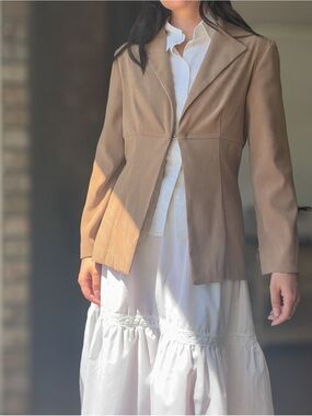 Vintage Tan Faux Suede Front Clasp Light Blazer Jacket
